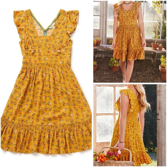 Matilda Jane Dresses & Skirts - Matilda Jane Size S Brilliant Daydream Fantasy Fancy Dress Yellow Floral NWT